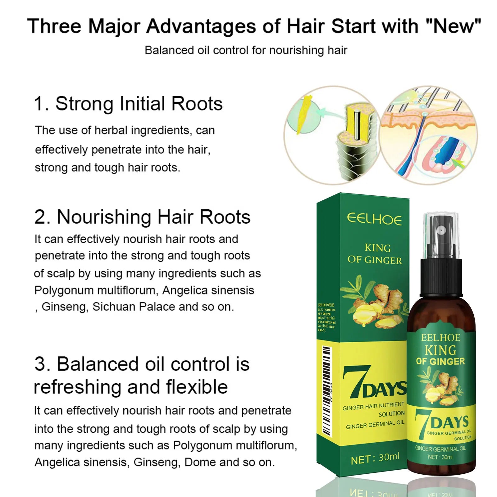 Ginger Care Hair Spray Hair Growth Essence Nourish Hair Roots Massage Scalp Repair